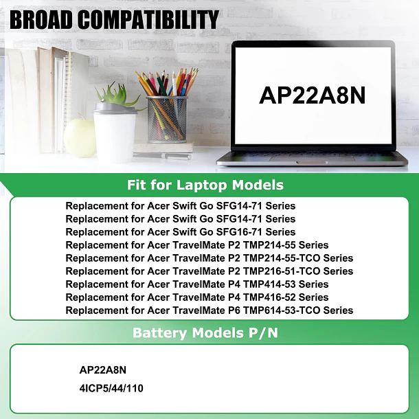 Batería de Repuesto AP22A8N para Acer Swift Go SFG14-71 SFG14-72 SFG16-71 TravelMate P2 TMP214-55 TMP216-51-TCO - RHKRKQN 3