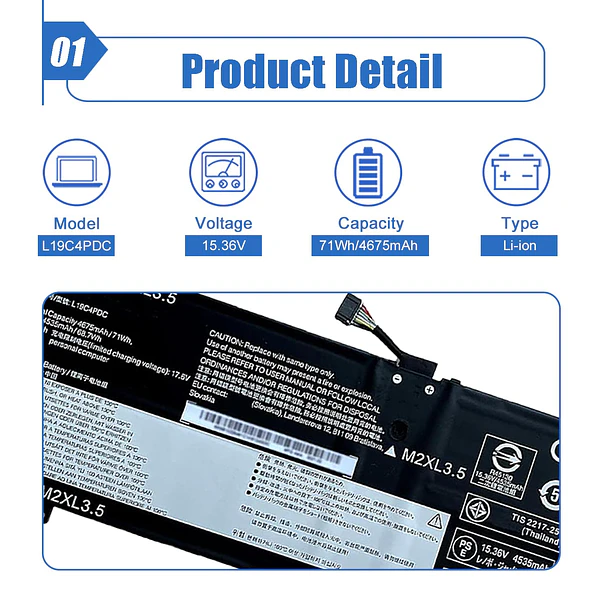 Batería de Repuesto L19C4PDC para Lenovo Ideapad Yoga 7-14ITL5 82BH 7-15ITL5 82BJ 7-14ACN6 Series Laptop - Dentsing 2