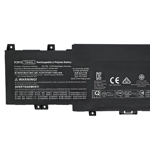 Batería de Repuesto TI04XL para HP Envy 17-CH0000NC 17-CH0004NP 17-CH0204NW 17-CH0220ND 17t-CH000 17M-CH1013DX Series HSTNN-IB9T - FCZFCZ 2