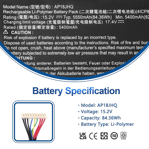 Batería de Repuesto AP18JHQ para Acer ConceptD 7 CN715-71 7 Pro CN715-71P - ANTIEE 2