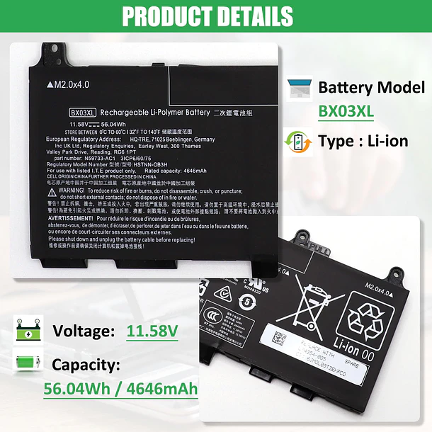 Batería de Repuesto BX03XL para HP EliteBook 830 835 840 845 860 865 G11 ZBook - RHKRKQN 2