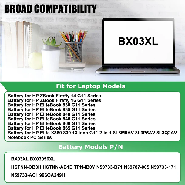 Batería de Repuesto BX03XL para HP EliteBook 830 835 840 845 860 865 G11 ZBook - RHKRKQN 3