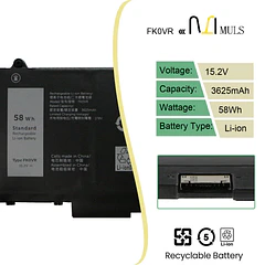 Batería de Repuesto FK0VR para Dell Latitude 5330 7330 7430 7530, Latitude 5330 2-in-1/7330 2-in-1/7430 - MULS