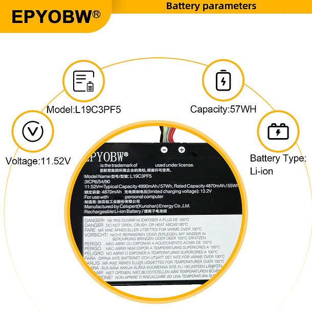 Batería de Repuesto L19C3PF5 para Lenovo IdeaPad 5-15IIL05 5-15ARE05 5-15ITL05 5-15ALC05 5-15IAL7 5-15ABA7 Series L19M3PF6 - EPYOBW 4