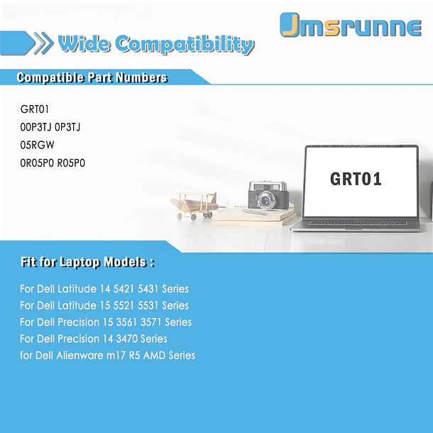 Batería de Repuesto GRT01 para Dell Latitude 5521 5421 5431 5531 Precision 3470 3571 3581 - Jmsrunne 5
