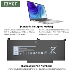 Batería de Repuesto F3YGT Battery Replacement for Dell para Dell Latitude 7490 7480 7390 7380 7290 7280, Compatible with - JGTM