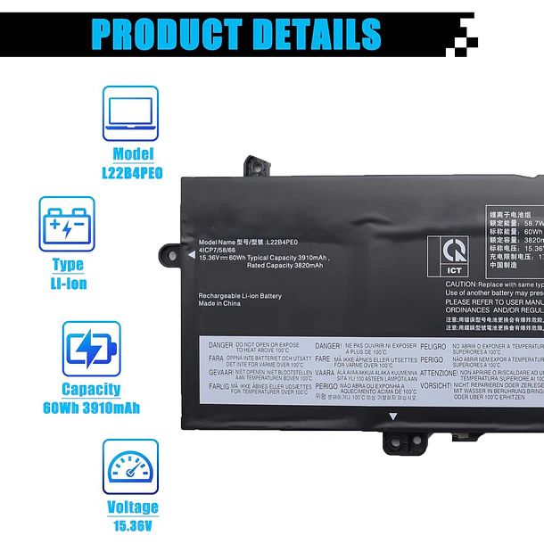 Batería de Repuesto L22B4PE0 para Lenovo K14 G2 IRU ThinkBook 14 G6 IRL ABP ThinkBook 2