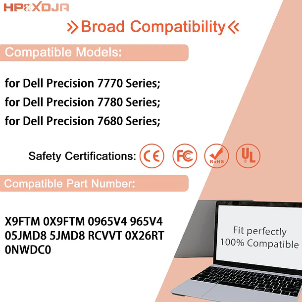 Batería de Repuesto X9FTM para Dell Precision 7770 7780 7670 7680 Series Notebook 5JMD8 05JMD8 - HPXXDJA 5