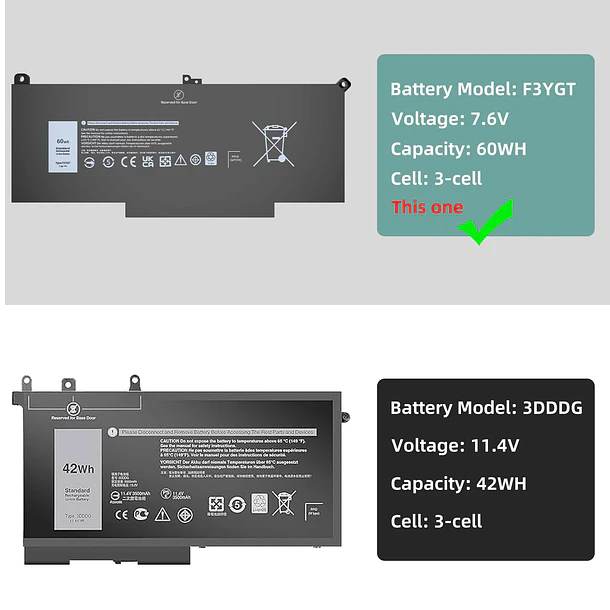 Batería de Repuesto F3YGT Battery Replacement for Dell para Dell Latitude 7490 7480 7390 7380 7290 7280, Compatible with - JGTM 3