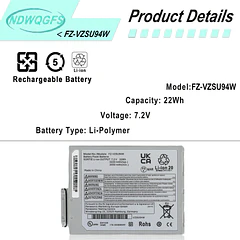 Batería de Repuesto FZ-VZSU94W para Toughpad FZ-B2 FZ-M1 FZ-B1 FZ-M1C Series Compatible with FZ-VZSU94 FZ-VZSU94JS - NDWQGFS