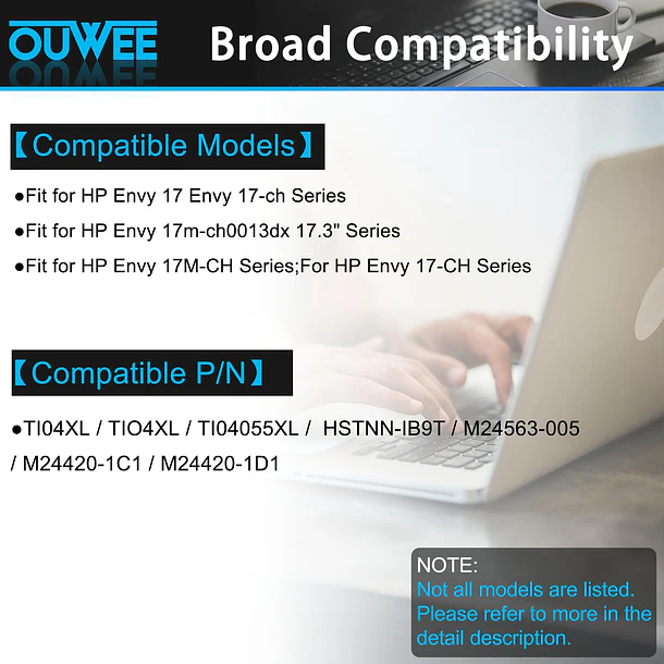 Batería de Repuesto TI04XL para Hp Envy 17-CH 17-CH0000NB 17-CH0027UR 17M-CH 17M-CH0013DX Series HSTNN-IB9T M24563-005 - OUWEE 3