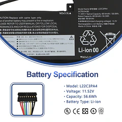 Batería de Repuesto L22M3PA4 para Lenovo IdeaPad Slim 5-14 5-16 Series