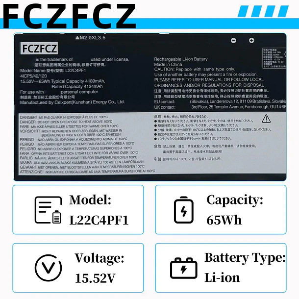 Batería de Repuesto L22C4PF1 para Lenovo Yoga Slim 6-14IAP8 6-14IRP8 / Slim 7-14IMH9 Series SB11N45302 - FCZFCZ 3