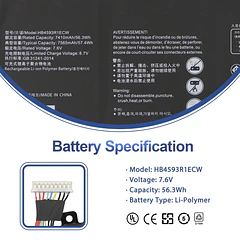 Batería de Repuesto HB4593R1ECW para Huawei Matebook X Pro i7 (2019) Mach - ANTIEE