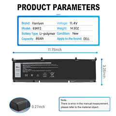 Batería de Repuesto A1321 para Dell XPS 15 9500 9510 9520 Precision 5550 5560 5570