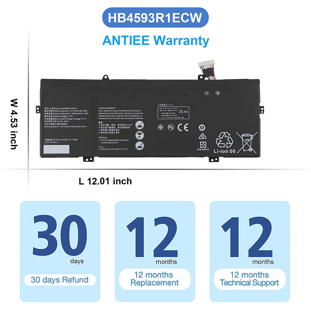 Batería de Repuesto HB4593R1ECW para Huawei Matebook X Pro i7 (2019) Mach - ANTIEE 6