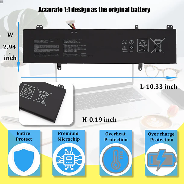Batería de Repuesto AP21D8M para Asus VivoBook S14 S410 S410UA S410UQ S4200U S4200UQ X411UA X411UF - GlottyBatt 5