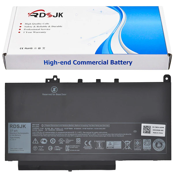 Batería de Repuesto PDNM2 para Dell Latitude 12 E7270 P26S001 E7470 P61G001 Series 0PDNM2 F1KTM - RDSJK 1