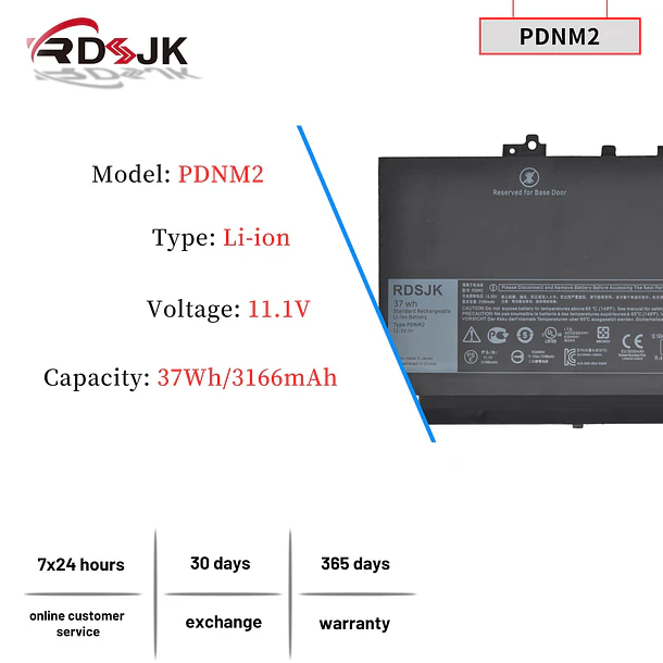 Batería de Repuesto PDNM2 para Dell Latitude 12 E7270 P26S001 E7470 P61G001 Series 0PDNM2 F1KTM - RDSJK 2