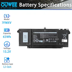 Batería de Repuesto 7FMXV para Dell Latitude 5320 7320 7420 7520 Series Notebook 0TN2GY TN2GY - OUWEE