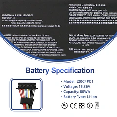Batería de Repuesto L20C4PC1 para Lenovo Legion 5 Pro 16ACH6 16ACH6H 16ITH6/ITH6H