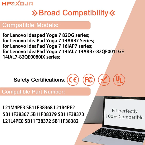 Batería de Repuesto L21M4PE3 para Lenovo IdeaPad Yoga 7 16IAP7 14IAL7 14ARB7 82QG Series L21L4PE0 - HPXXDJA 5