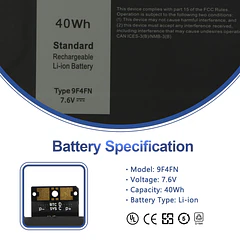 Batería de Repuesto 9F4FN para Dell Latitude 7320 Detachable T04H T04H001 - ANTIEE