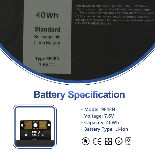 Batería de Repuesto 9F4FN para Dell Latitude 7320 Detachable T04H T04H001 - ANTIEE 2
