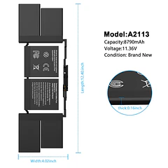 Batería de Repuesto A2113 para MacBook Pro Retina 16'' A2141 (2019, 2020)