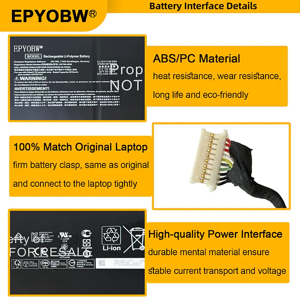 Batería de Repuesto BC03XL para HP Chromebook x360 14C-CA0000 14c-ca0000nb / Pro C640 Chromebook/Pro C640 - EPYOBW 4