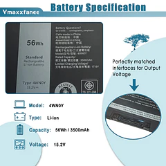 Batería de Repuesto 4WN0Y para Dell Inspiron 13 7779 7778 7577 7353 Series 4WNOY 04WN0Y - Vmaxxfanee