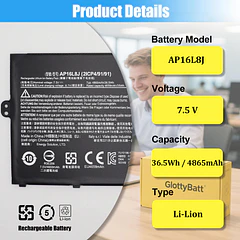 Batería de Repuesto AP16L8J para Acer Swift 5 SF514-52T SF514-53T Acer Chromebook Spin 311 CP311 - GlottyBatt