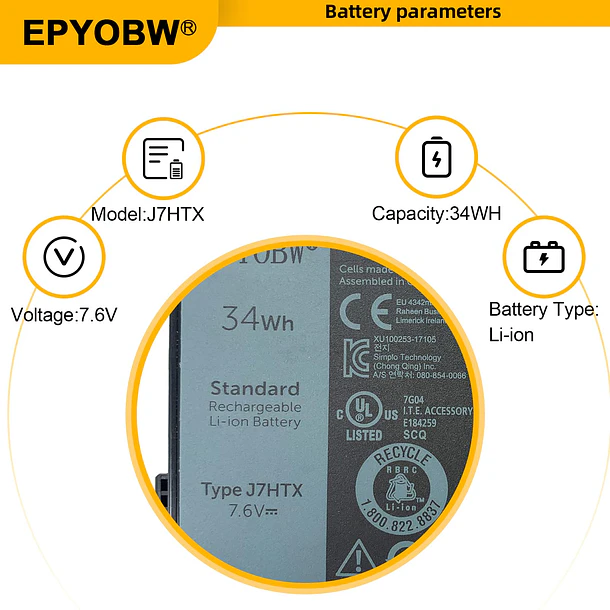 Batería de Repuesto J7HTX para diversos equipos compatibles según modelo J7HTX - EPYOBW 4