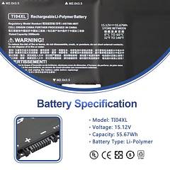 Batería de Repuesto TI04XL para HP Envy 17-CH Series 55.67Wh - ANTIEE
