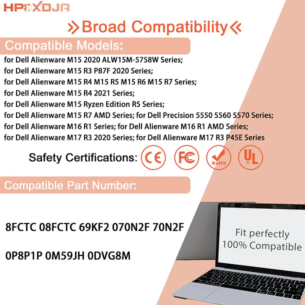 Batería de Repuesto 8FCTC para Dell XPS 15 9500 Alienware M15 R3 R4 M17 R3 - HPXXDJA 5