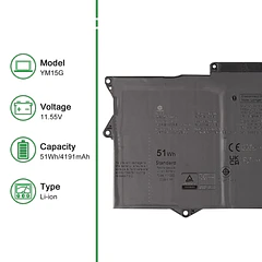 Batería de Repuesto YM15G para XPS 9315 Series Notebook 0G9FHC G9FHC Black 11.55V 51Wh 4191mAh - JIAZIJIA