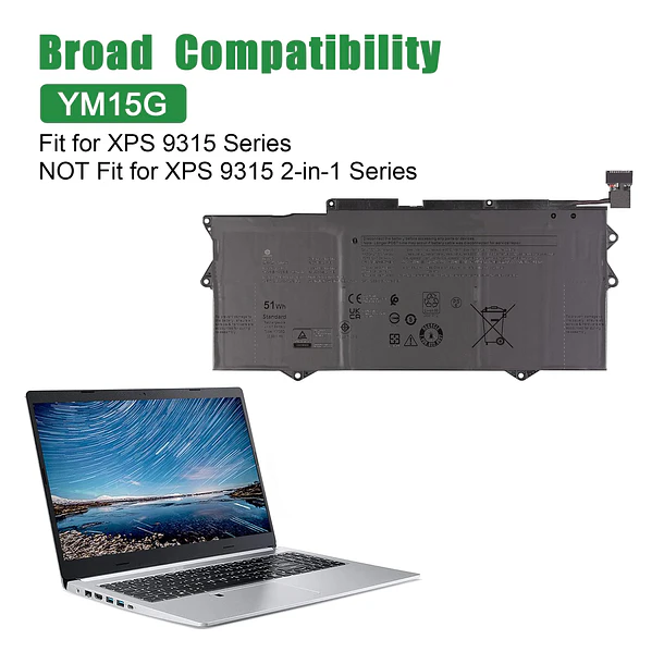 Batería de Repuesto YM15G para XPS 9315 Series Notebook 0G9FHC G9FHC Black 11.55V 51Wh 4191mAh - JIAZIJIA 5