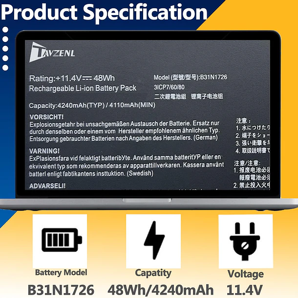 Batería de Repuesto B31N1726 para ASUS ROG Strix G531 G531GT G531GT-BI7N6 Series G15 G512 G512LI - TAVZENL 2