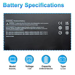 Batería de Repuesto RG04XL para HP Spectre 13-3000 Ultrabook Spectre 13t-3000 Series Notebook HSTNN-LB5Q 734998-001 - BOWEIRUI