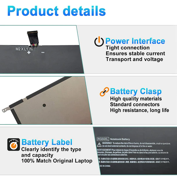 Batería de Repuesto RG04XL para HP Spectre 13-3000 Ultrabook Spectre 13t-3000 Series Notebook HSTNN-LB5Q 734998-001 - BOWEIRUI 3
