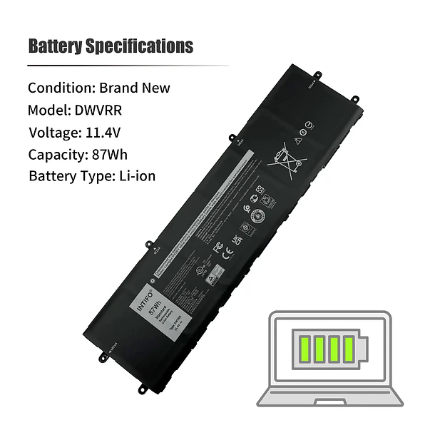Batería de Repuesto DWVRR para Dell Alienware X15 R1 R2 Alienware X17 R1 R2 Series - INTIFO 3