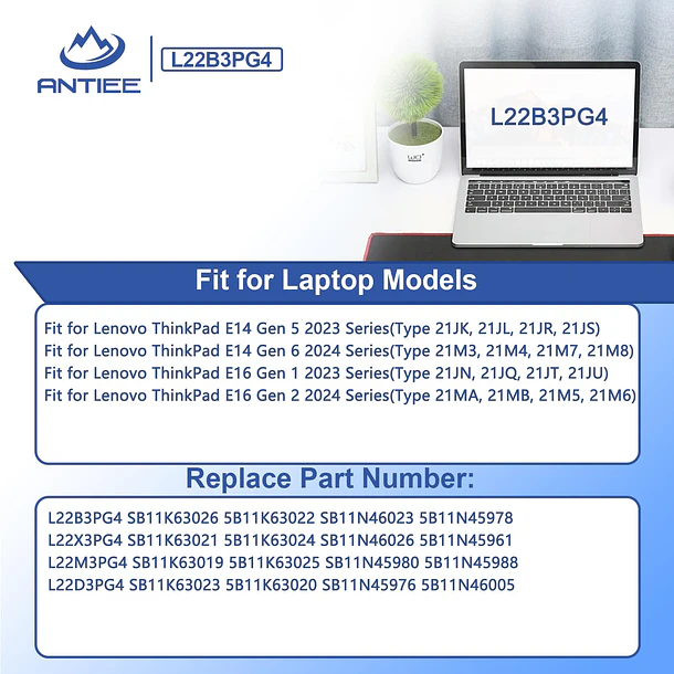Batería de Repuesto L22B3PG4 para Lenovo ThinkPad E14/E16 Gen5 2023/Gen6 2024 3