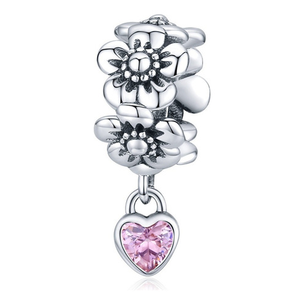 Dije Flor Y Corazón Plata Fina 925 Para Charm Pandora Regalo