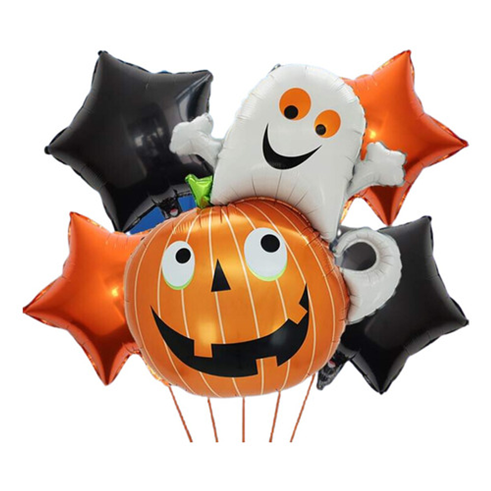 Set 6 Globos Halloween Metálicos Calabaza Fantasma Disp Inme