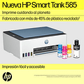 Multifuncional HP Smart Tank 585 con Sistema de Tanques de Tinta, Impresora, Copiadora y Escáner, Wi-Fi, Bluetooth, USB.