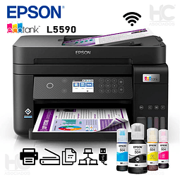 Multifuncional Epson EcoTank L5590 con Sistema de Tanques de Tinta, Impresora, Copiadora y Escáner, Wi-Fi, Ethernet, USB. Color Negro.