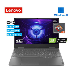 Laptop Gamer Lenovo LOQ 16APH8: Procesador AMD Ryzen 7 7840HS (Hasta 5.1 GHz), Memoria de 16GB DDR5, SSD de 1TB, Pantalla de 16" WUXGA LED, Video NVIDIA GeForce RTX 4060, S.O. Windows 11 Home (64 Bits