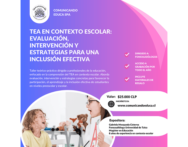 Taller online: TEA en contexto escolar. Evaluación, intervención y estrategias para una inclusión efectiva