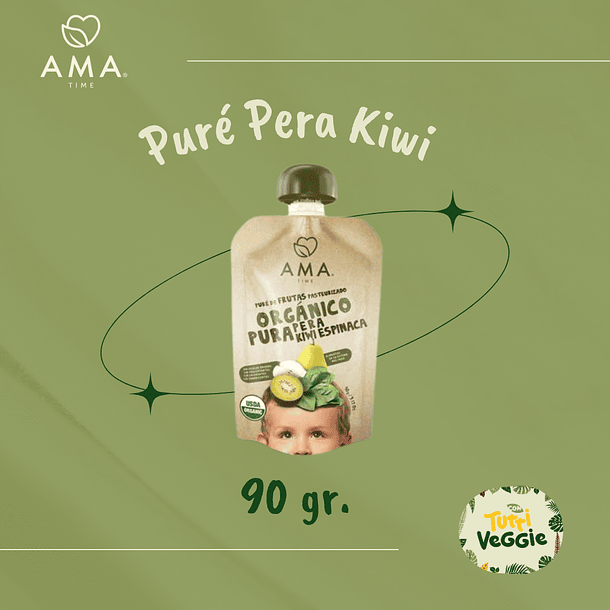 Puré Pera Kiwi Espinaca Orgánico 90 grs