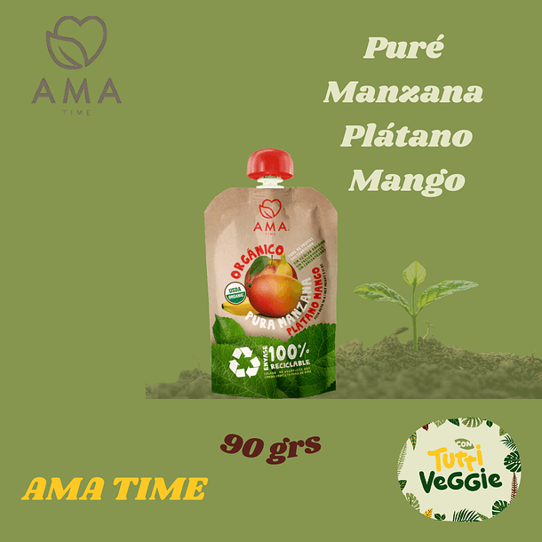Puré Manzana Plátano Mango Orgánico Reciclable 90 grs